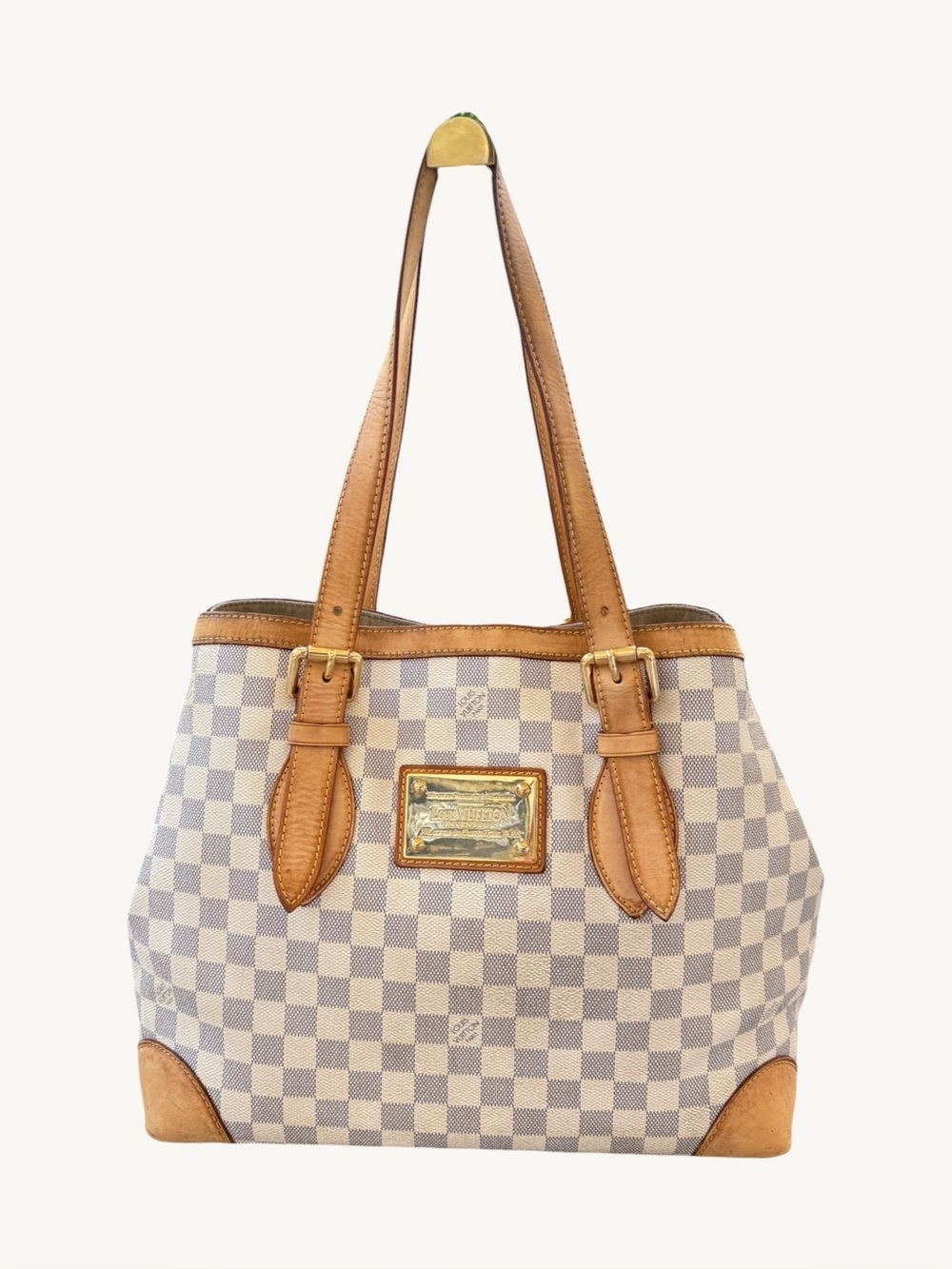 Louis Vuitton Hampstead MM Damier Azur Tote Bag Shoulder Bag Inventeur Plaque